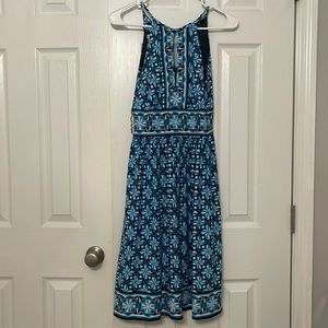 Blue, white, and black patterned London Times Dress